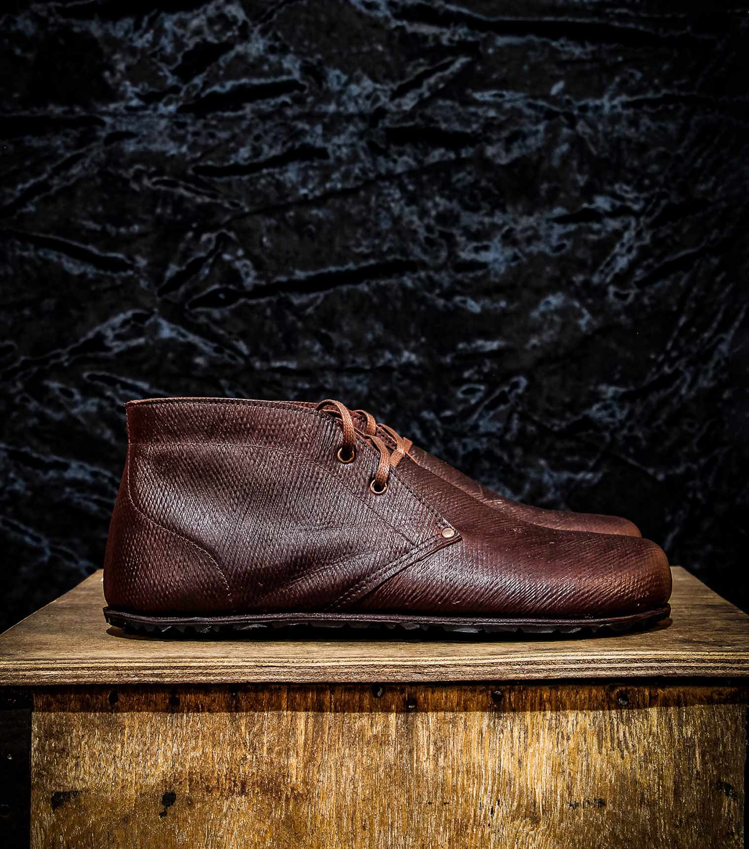 Chocolate Brown Barefoot Desert Boots in British Baker's Russian Leather