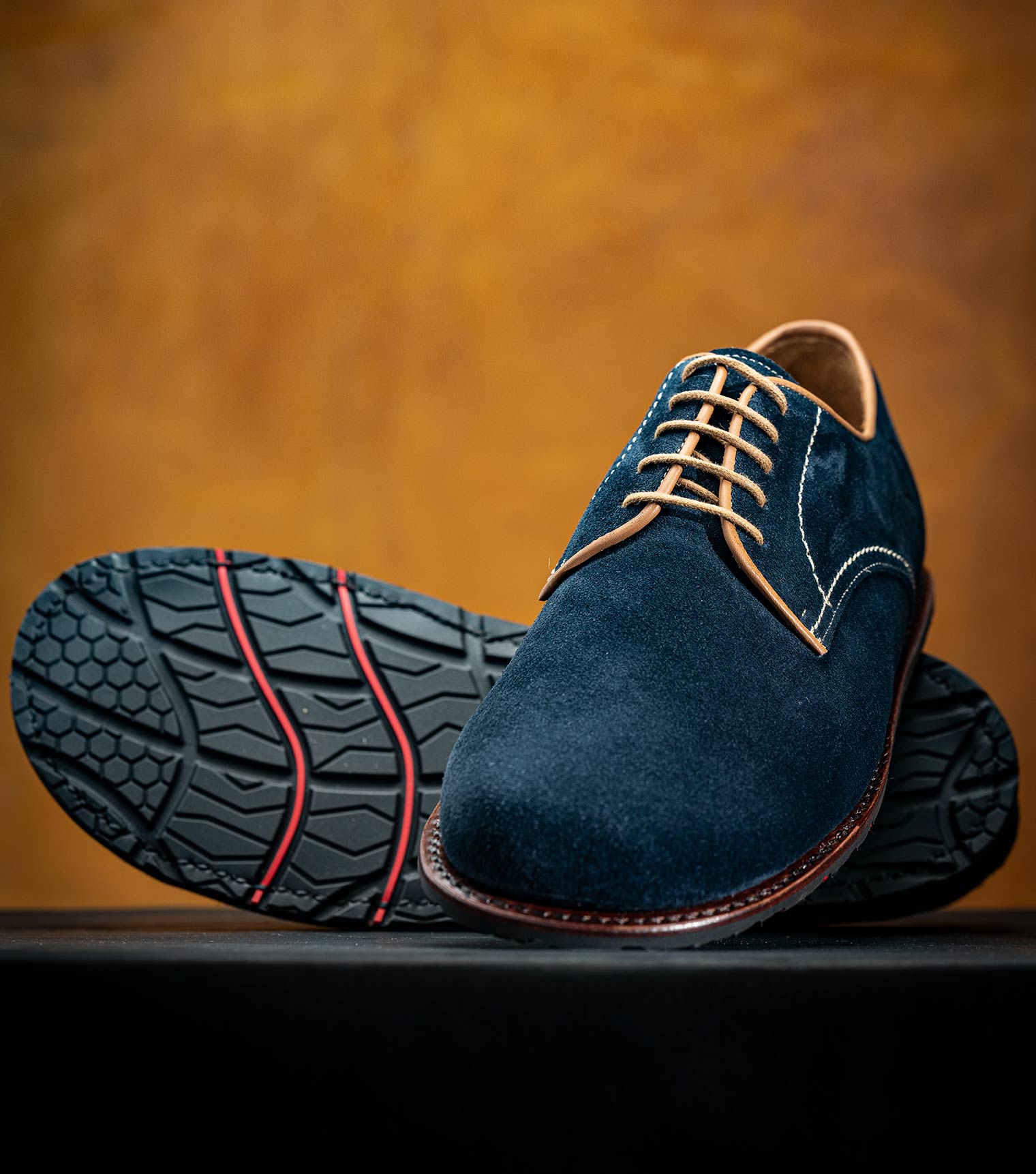 Goodyear Welted Blue Suede Barefoot Derby Shoes by Gaucho Ninja