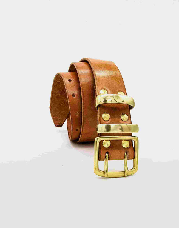 Double Prong Leather Belt | Full grain Veg Tan Leather | 4 to 5 mm thick | Extra wide belt