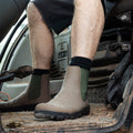 Barefoot Safety Chelsea Boots in rich brown microNobuk, built for tough jobs. 