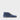 Atlantic blue suede barefoot chukka boot in profile, showing the stitch-down sole edge and mustard laces