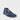 Single Atlantic blue suede barefoot desert boot at three-quarter front angle with mustard flat laces