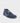 Single Atlantic blue suede barefoot desert boot at three-quarter front angle with mustard flat laces