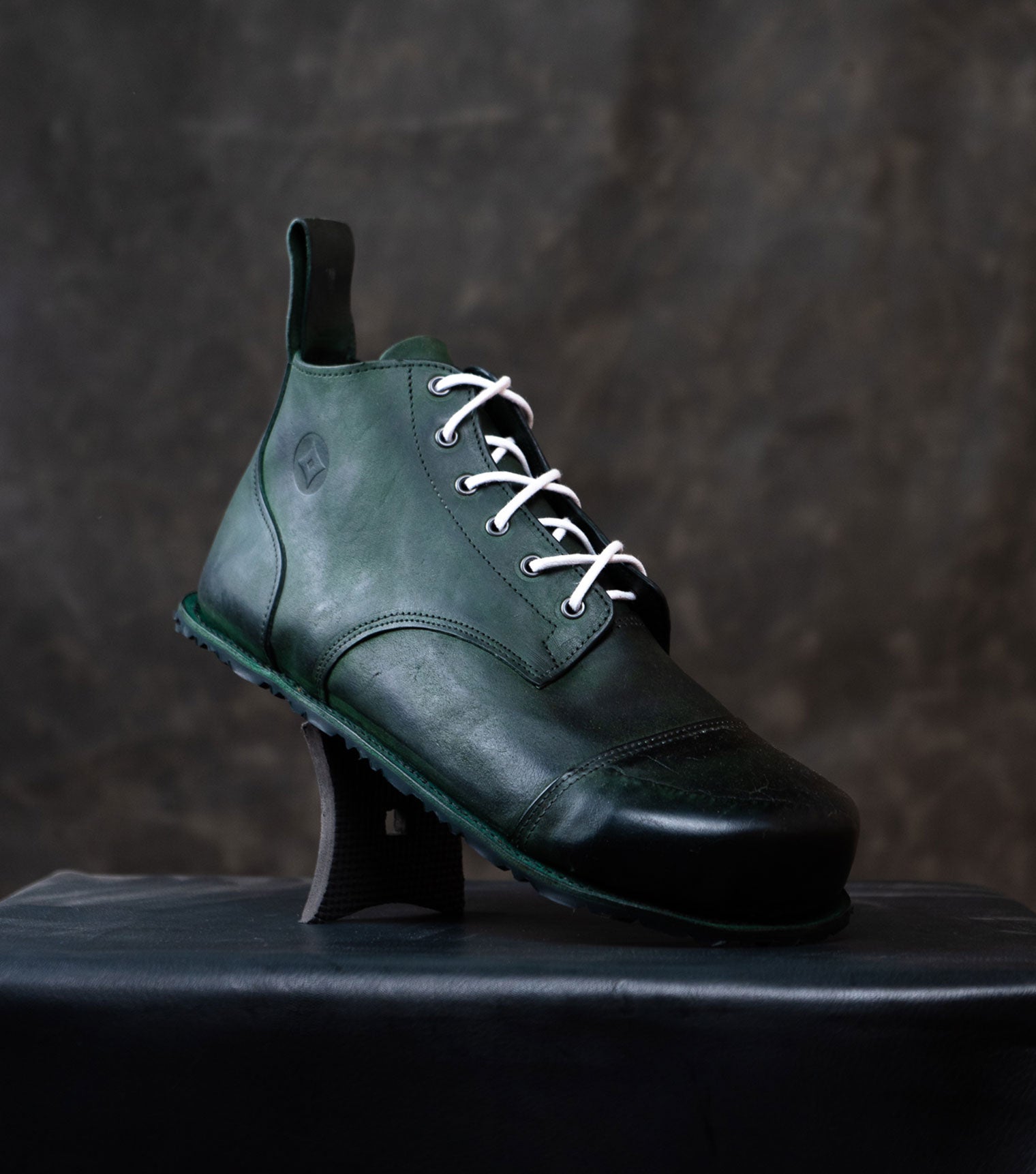 Barefoot Work Boots in Green Distressed Horse Culatta with Steel toe by Gaucho Ninja