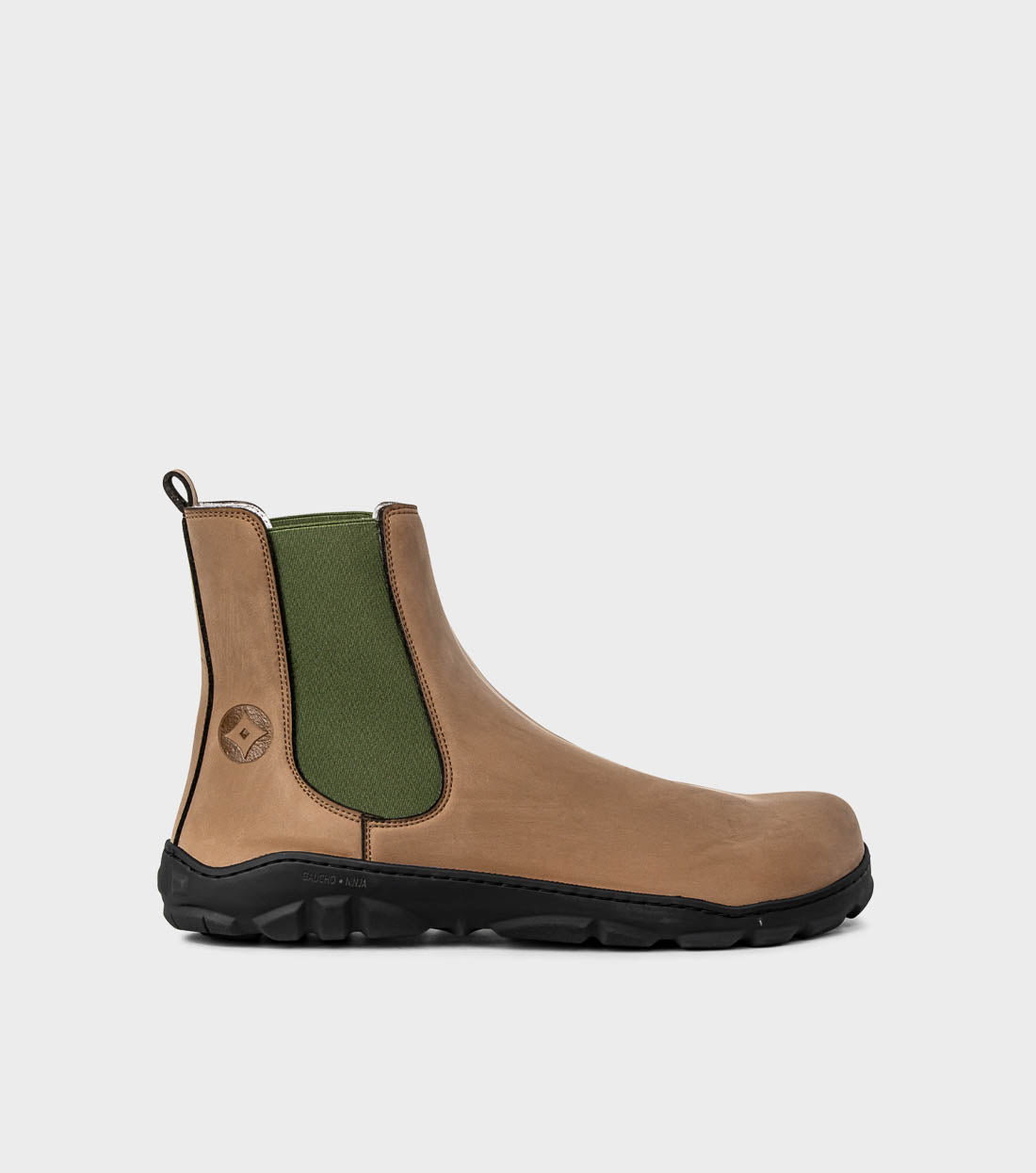 Barefoot Safety Chelsea Boots in rich brown microNobuk, ideal for tough jobs. 