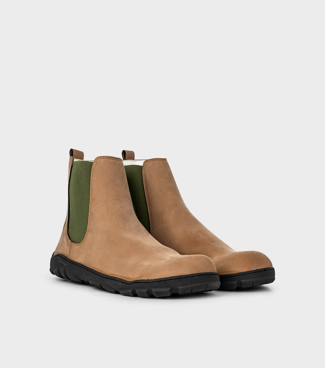 Barefoot Safety Chelsea Boots in rich brown microNobuk, ideal for tough jobs. 