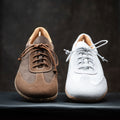 Barefoot Retro Trainers by Gaucho Ninja | White Sneakers and Brown Sneakers