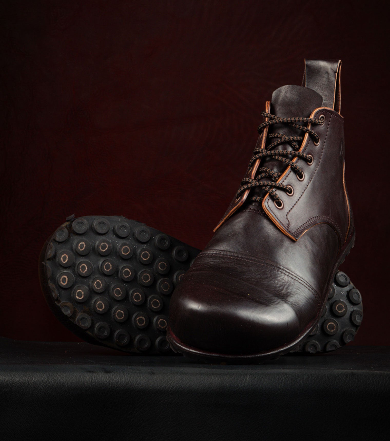 Barefoot Carpenter's Safety Boots in Spanish Artisan Leather from Gaucho Ninja Washed Horse Culatta Chocolate